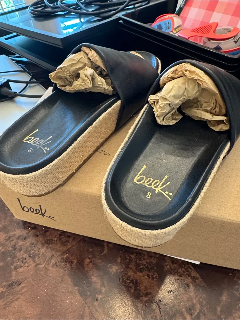 Beek Pelican Jute Black Slide Sandals women’s 8